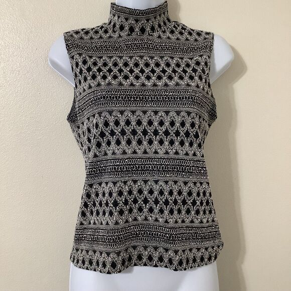 Vintage Y2K Black Feminine Embroidered Boho Chic Turtleneck Sleeveless Top PS - Picture 1 of 8